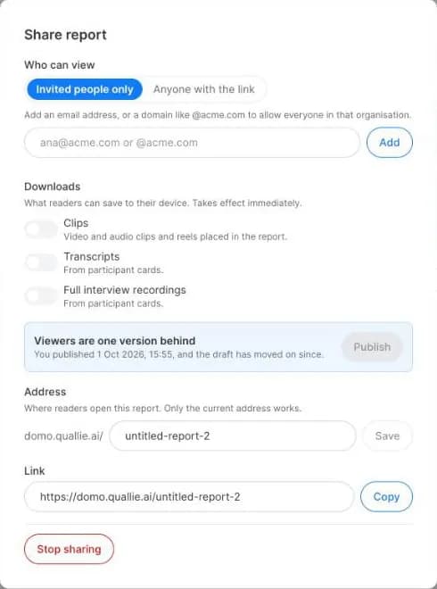 Share and publish a report
